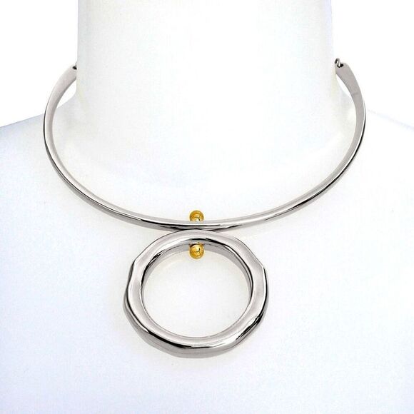 NWT Gorgeous Robert Lee Morris  Silver Gold Open Circle Pendant Choker Necklace - Picture 1 of 12